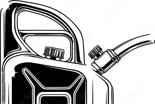 Black and White Detailed Vector Illustration of a Gas Can

