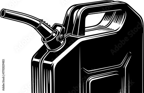 Black and White Detailed Vector Illustration of a Gas Can
