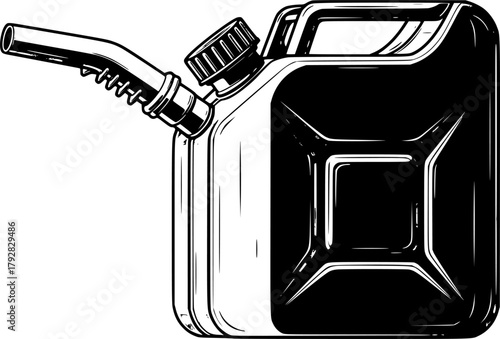 Black and White Detailed Vector Illustration of a Gas Can
