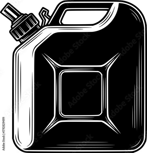 Black and White Detailed Vector Illustration of a Gas Can
