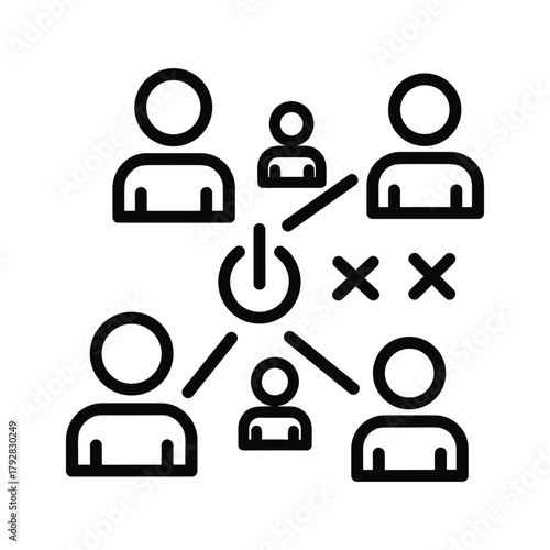 Teamwork and strategy concept with people and power button icon