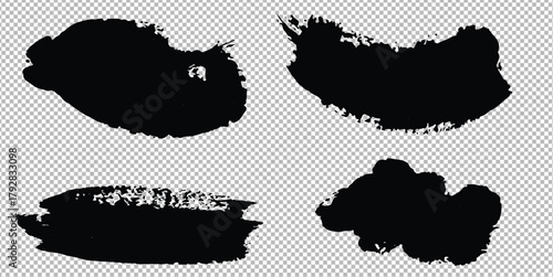 Brush paint stroke vector background. Black ink texture on white paper. Collection of vector paint bold brush strokes, hand drawn thick grunge lines and rectangle shapes modern grunge.