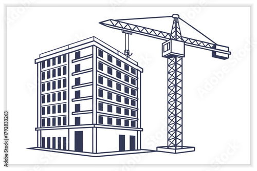 Building and Construction Industry Illustration Set Workers, Tools, and Architecture Vectors