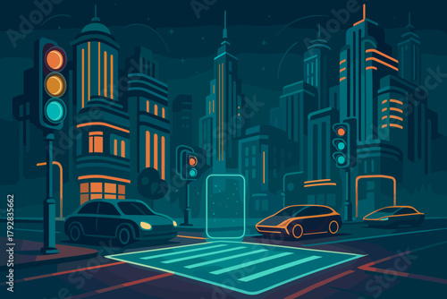 Balanced no symmetry vector futuristic cityscape labels shapes chinese retro surfaces style