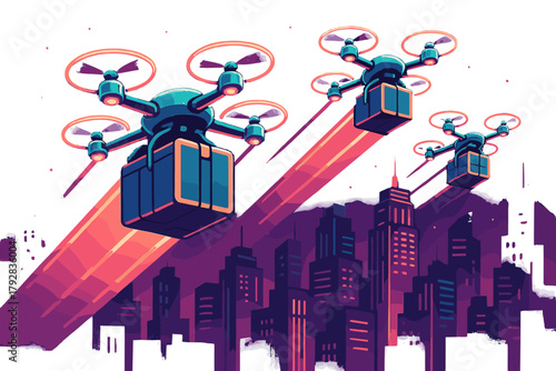 Fusion shapes colors advanced vector futuristic no delivery icon style drone carrying