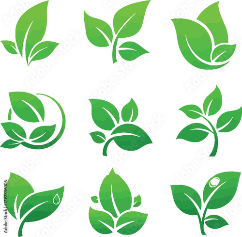 Fresh green leaf sprout collection for eco-friendly product branding and organic growth design elements that capture nature's beauty in vibrant detail
