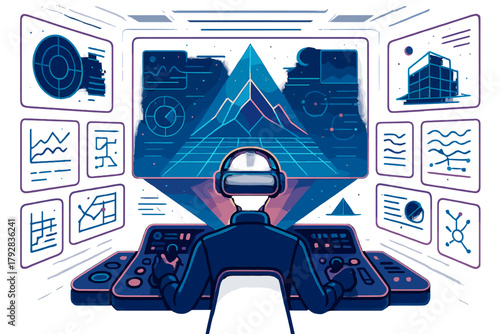 Futuristic vr marks fusion no balanced retro operator icon speech numbers holographic