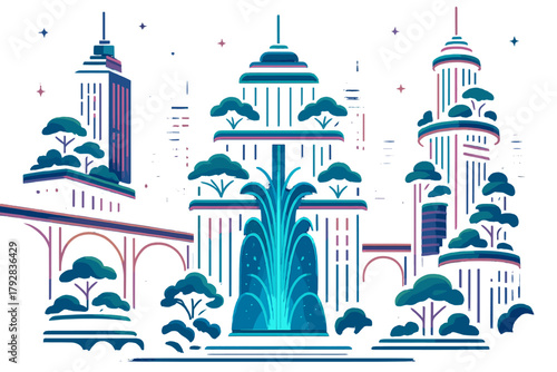 Skyline advanced technology fusion no art icon labels vector chinese futuristic oasis