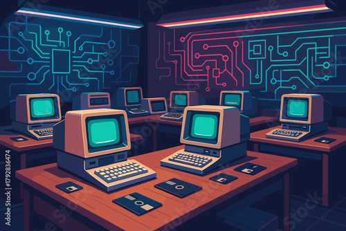 Punctuation desks vintage icon neon mechanical letters vector no futuristic fusion computer