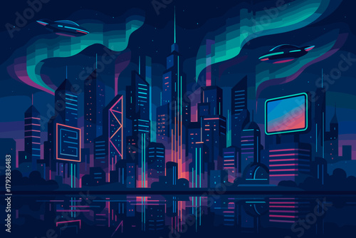 Skyline chrome no geometric vector neon fusion illuminated futuristic icon negative text