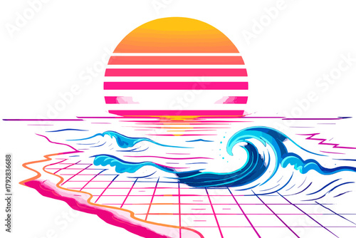 Landscapes vector neon letters dipping synthwave clean advanced cacti icon no colors