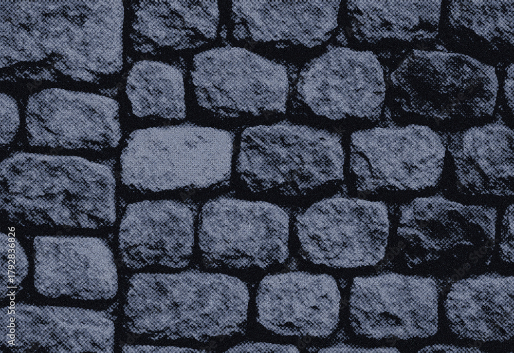 Obraz premium Close up of a textured cobblestone wall with irregular gray stones and a subtle blue tint, highlighting a rugged architectural surface suitable for backdrop, textures, and pattern