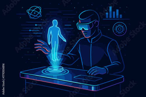 Icon communication holographic data no glowing scene vector fusion isolated neon letters