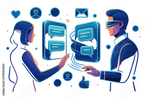 Futuristic clean message style digital chrome colors icon interface holographic vector users