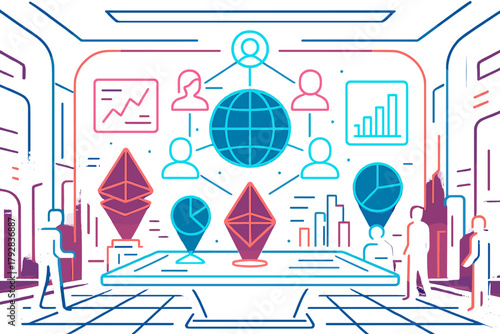 Numbers text chrome letters geometric no shapes conference fusion icon holographic vector