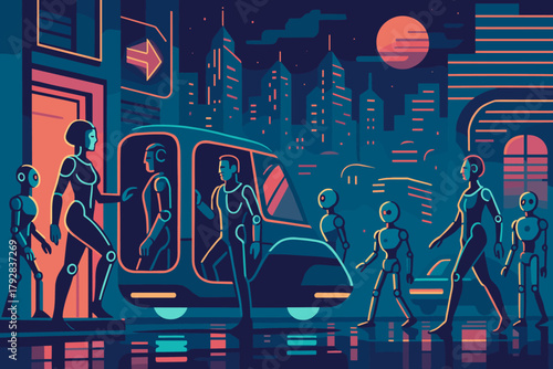 Cybernetic guiding icon no vintage symmetry neon vehicles text bubbles vector transit