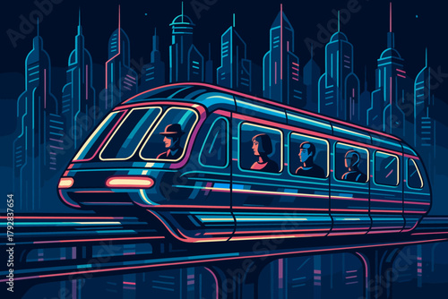 Monorail labels neon glide icon vector speech numbers colors no punctuation isolated