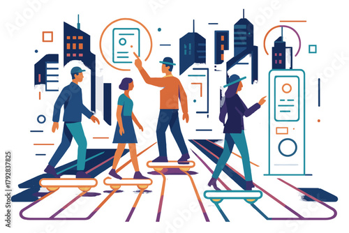 Speech futuristic no labels typography captions neon cityscape symmetry balanced icon vector