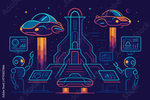 No shapes neon numbers vector symphony flat symmetry text letters spaceport from