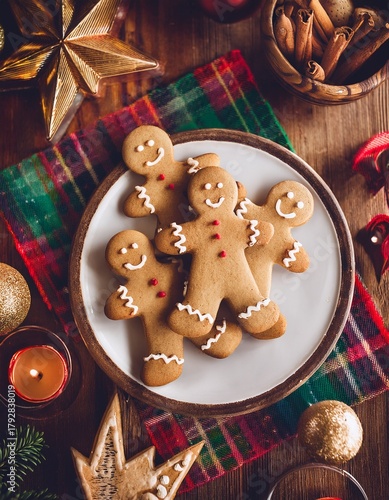Collection of photos showcasing cozy holiday baking with gingerbread cookies, festive royal icing, colorful sprinkles, warm spices, rustic charm, and nostalgic Christmas kitchen scenes perfect for win