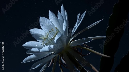 Night blooming cereus timelapse video showcases stunning flower at starry night