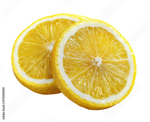 Two lemon slices, close-up, vibrant yellow,  juicy,  fresh citrus fruit