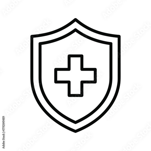 Medical shield with cross symbol, healthcare protection icon