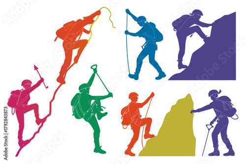 Mountain climber silhouette bundle vector illustration  isolated on white background