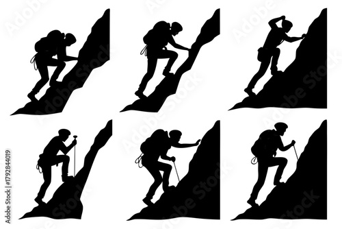 set of Mountain climber silhouette vector illustration 