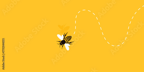 Background Flying bees. Yellow banner of bees with goals