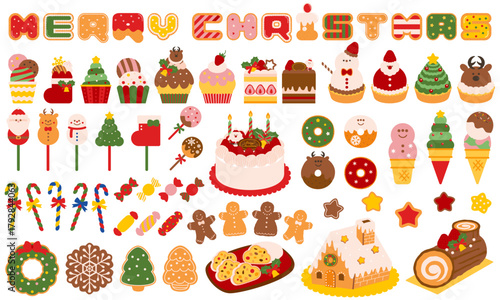 かわいいクリスマスのお菓子のイラスト素材セット