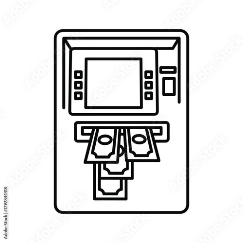 Line icon of an atm machine dispensing cash
