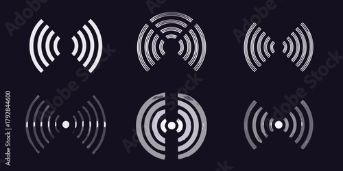 Collection of six abstract wi fi signal icons with different styles and textures on a dark background