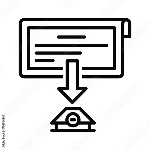 Check being deposited into a bank or atm machine, icon