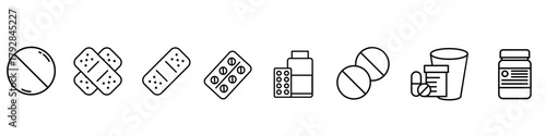 Medical icon vector set. Pils illustration symbol collection. medicine sign. Health logo. Design for web and app.