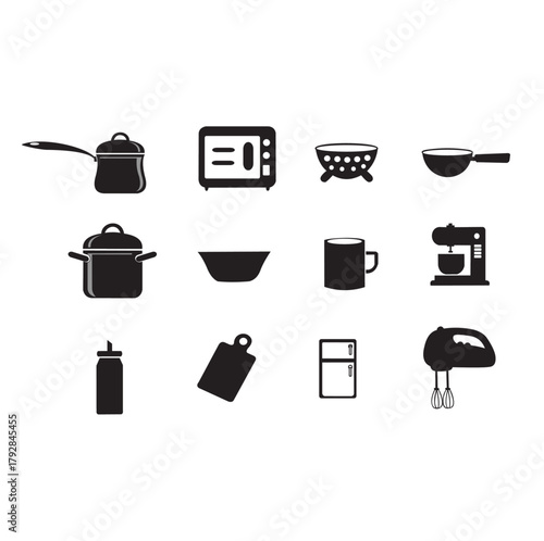Vector design illustration of various kitchen equipment sets, very suitable for use as a poster or other items.