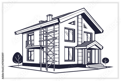 Building and Construction Industry Illustration Set Workers, Tools, and Architecture Vectors