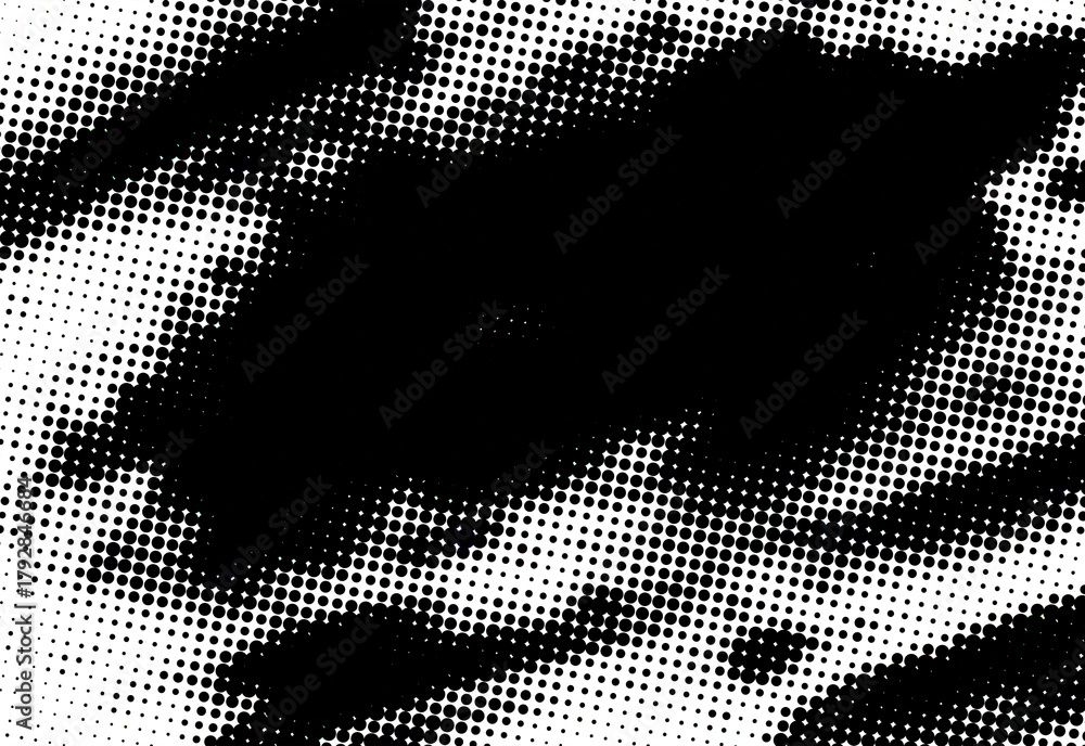 Fototapeta premium Abstract monochrome halftone texture featuring bold irregular shapes and high-contrast black ink patterns for modern backgrounds, graphic design editorial layouts