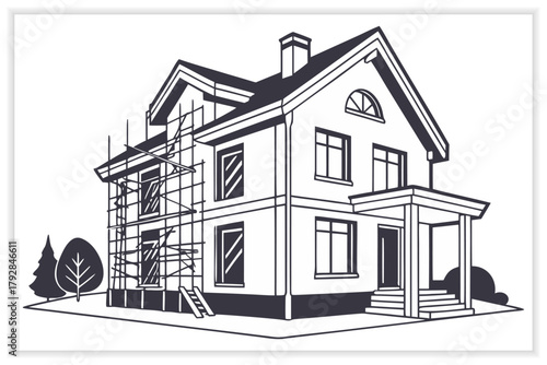 Building and Construction Industry Illustration Set Workers, Tools, and Architecture Vectors