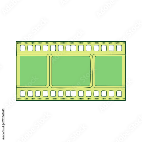 Classic film strip with three green frames and perforations on a white background