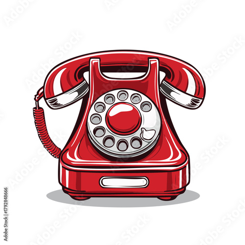 Vibrant red vintage rotary dial telephone vector illustration representing classic communication and nostalgic technology from the past