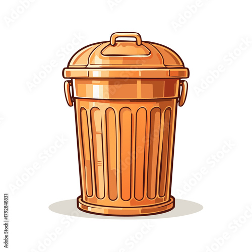 Orange metal trash can with handle and lid vector illustration
