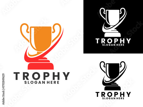 Trophy innovation modern logo design vector template. Champion trophy logo design vector