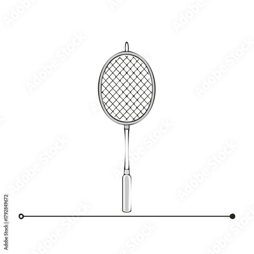 Illustration of a badminton racket with a net and handle, isolated on white
