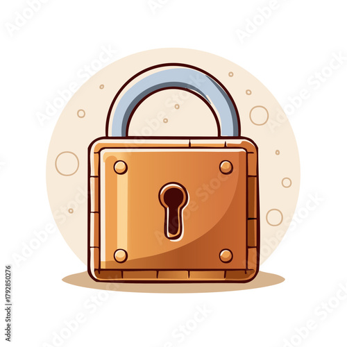 Cartoon vector illustration of security padlock with keyhole in retro style