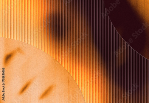 Abstract close-up of warm orange and ochre textures featuring curved ridged lines and circular shapes, forming a modern geometric composition ideal for design, art and backgrounds