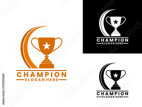 trophy with stars and abstract line logo design vector template. Champion logo design vector