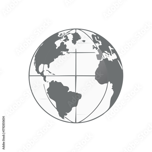 Simplified stylized globe showing continents and latitude longitude lines graphic