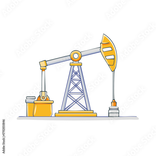 Simplified oil pumpjack illustration representing crude oil extraction petroleum industry and energy production