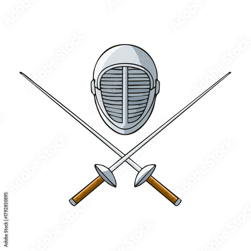 Crossed Fencing Swords and Protective Mask Illustration for Sport and Competition